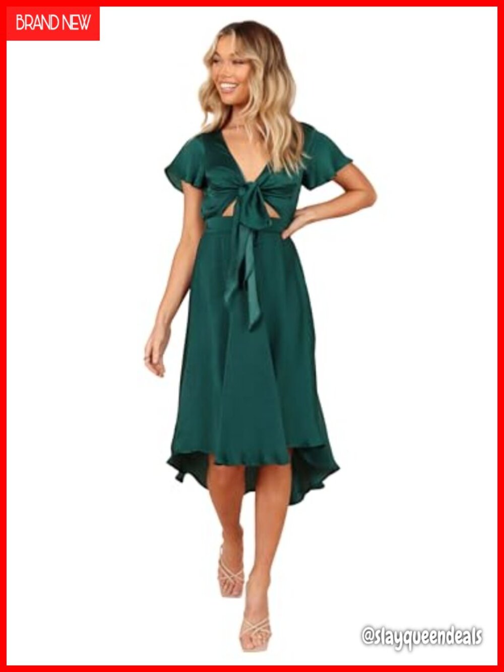 Petal & Pup Amanda Hi Lo Tie Front Midi Dress Butterfly Sleeve